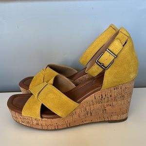 Yellow Suede wedge sandals